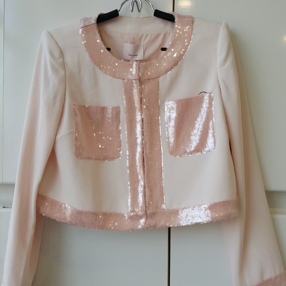 CINQ À SEPT! Ruthy Sequin Stripe Jacket and  Pants in Pink/ Travertine (SET) - Picture 10 of 17